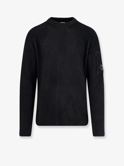 C.p. Company C.p.company Men Fleece Knit Ribbed Sweater In Black