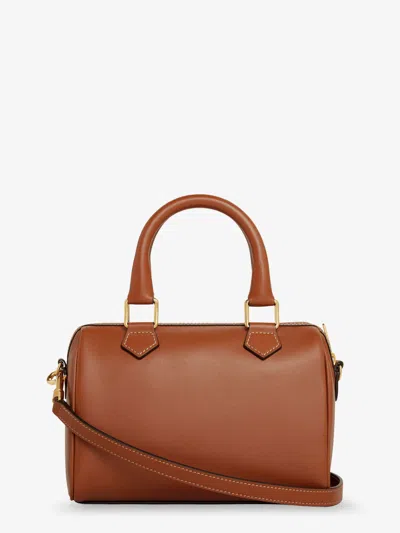 Celine Women Small Boston Leather Handbag With Logo On The Front In Brown
