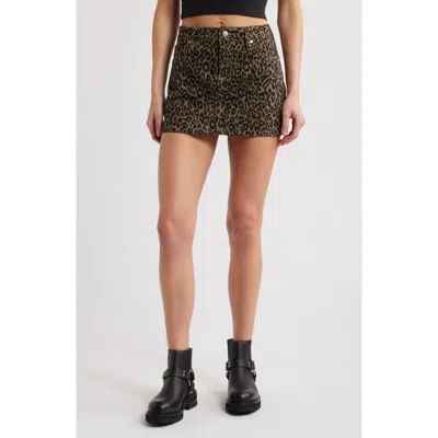 Ptcl Chloe Leopard Print Twill Miniskirt In Brown