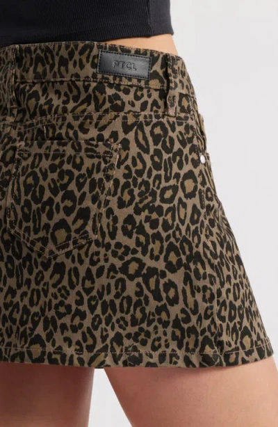 Ptcl Chloe Leopard Print Twill Miniskirt In Brown