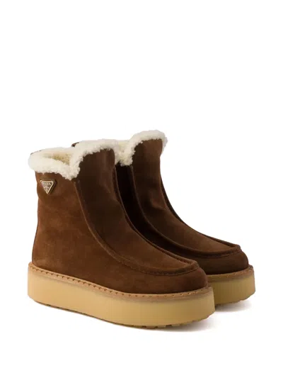 Prada Platform Booties Featuring Shearling Lining In Multi