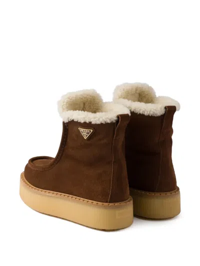 Prada Platform Booties Featuring Shearling Lining In Multi