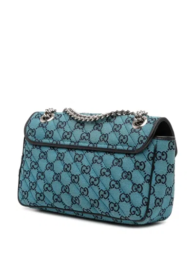 Pre-owned Gucci 2016-2025 Medium Gg Marmont Matelasse Diagonal Canvas Shoulder Bag In Blue