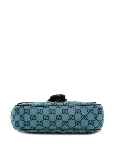 Pre-owned Gucci 2016-2025 Medium Gg Marmont Matelasse Diagonal Canvas Shoulder Bag In Blue