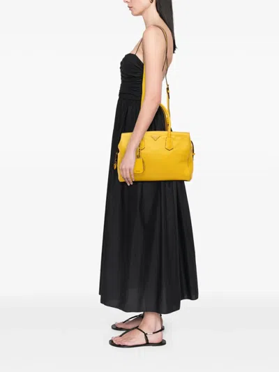 Pre-owned Prada 2000-2025 Vitello Grain Satchel In Yellow