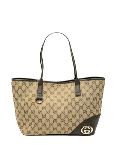 Pre-owned Gucci 2000-2015 Gg Canvas New Britt Tote Bag In Brown