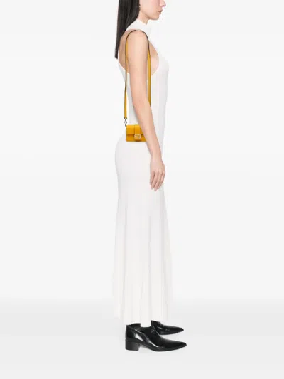 Pre-owned Fendi 2010-2025 Micro Leather Flat Baguette Crossbody Bag In Yellow