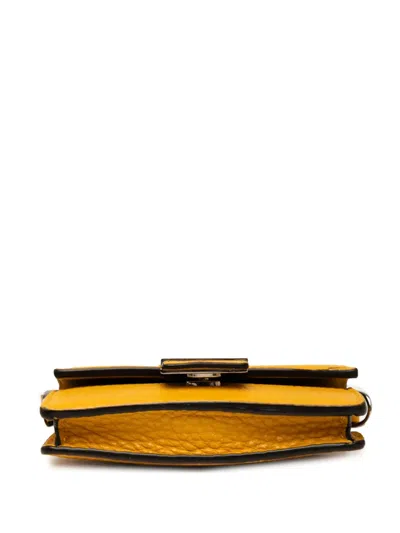 Pre-owned Fendi 2010-2025 Micro Leather Flat Baguette Crossbody Bag In Yellow