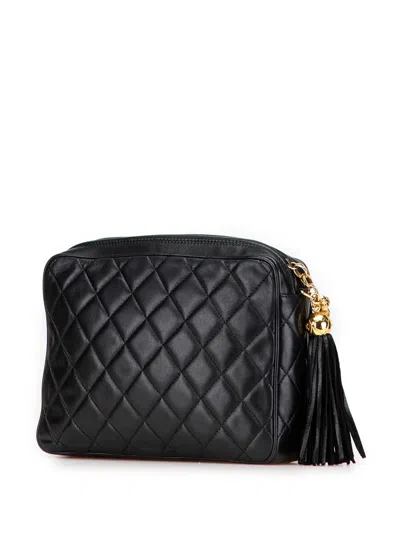 Pre-owned Chanel 1991-1994 Cc Quilted Lambskin Tassel Camera Bag Crossbody Bag In Black