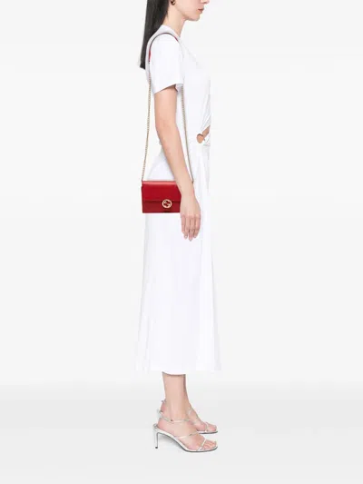 Pre-owned Gucci 2000-2015 Leather Interlocking G Dollar Wallet On Chain Crossbody Bag In Red