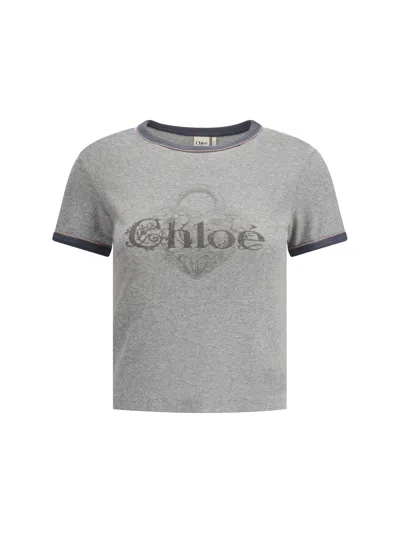 Chloé Baby Fit T-shirt With Logo In Cotton Jersey In Gray