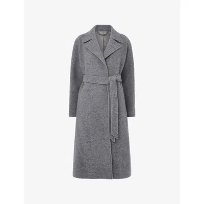 Whistles Womens Grey Belted Notch-lapel Wool Coat In Gray