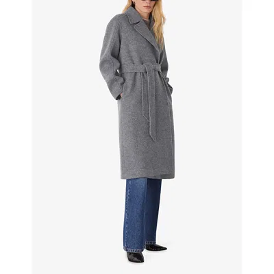 Whistles Womens Grey Belted Notch-lapel Wool Coat In Gray