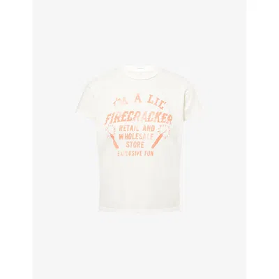 Mother Womens Lil Firecracker The Boxy Goodie Goodie Short-sleeves Cotton-jersey T-shirt Xs In White