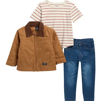 Volcom Kids' Washed Canvas Jacket, T-shirt & Jeans Set In Multi