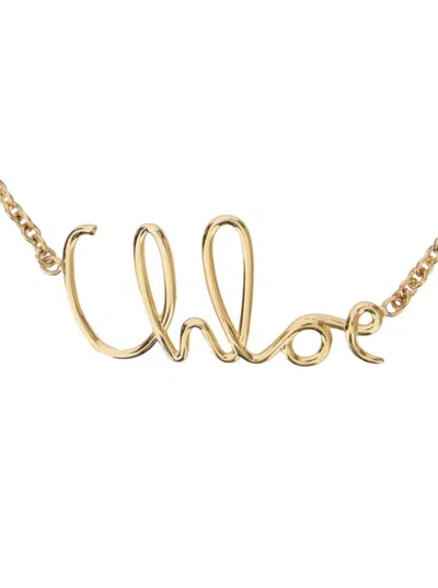 Chloé Women Gold Colored Necklace With Logo Lettering In Brass Woman In Gold