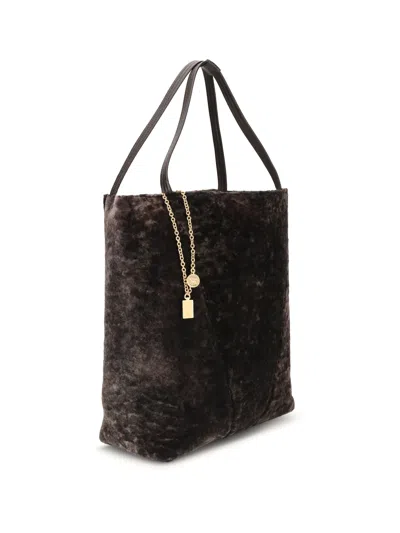 Chloé Chloe Women Dark Brown Shearling Large Chloã¨ Spin Shopping Bag In Brown