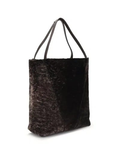 Chloé Chloe Women Dark Brown Shearling Large Chloã¨ Spin Shopping Bag In Brown