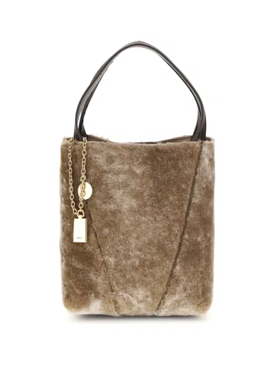 Chloé Chlo Shearling Small Spin Tote Bag In Brown