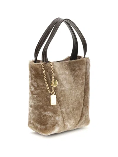 Chloé Chlo Shearling Small Spin Tote Bag In Brown