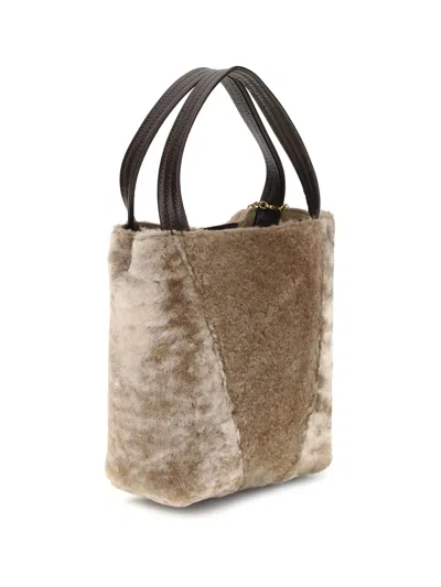 Chloé Chlo Shearling Small Spin Tote Bag In Brown