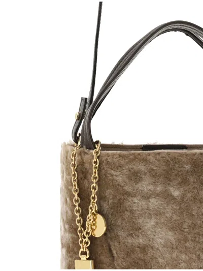 Chloé Chlo Shearling Small Spin Tote Bag In Brown