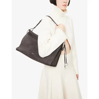 Alaïa Womens 840 - Anthracite Le Click East West Large Nubuck-leather Shoulder Bag