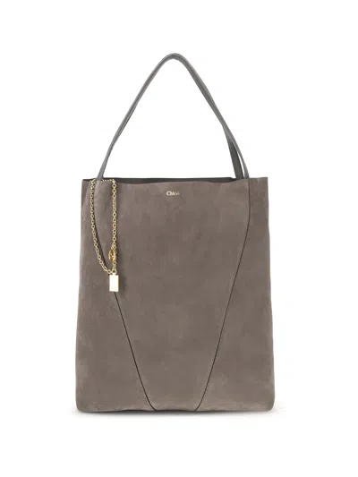 Chloé Spin Suede Tote Bag In Gray