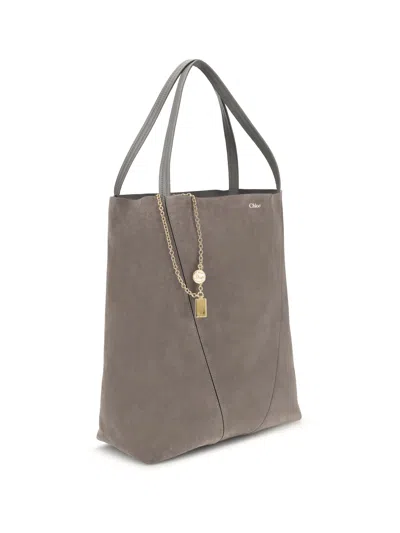 Chloé Spin Suede Tote Bag In Gray