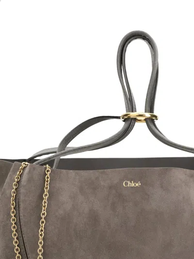 Chloé Spin Suede Tote Bag In Gray