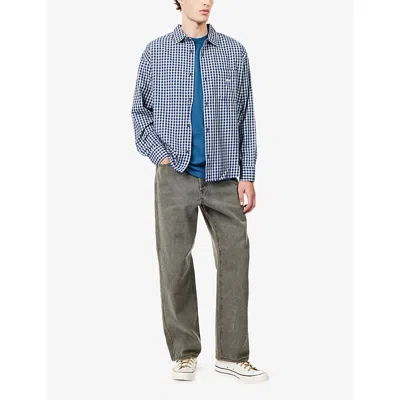 Obey Mens Navy Mutli Check-pattern Logo-embroidered Cotton Shirt In Blue