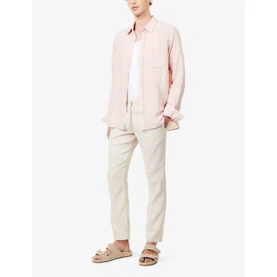 Frescobol Carioca Mens Pale Copper Telles Linen Shirt In Pink