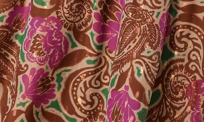 Flying Tomato Print Long Sleeve Midi Dress In Brown