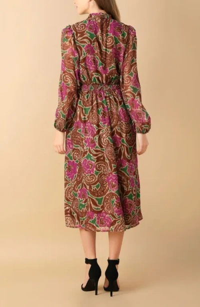 Flying Tomato Print Long Sleeve Midi Dress In Brown