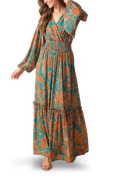 Flying Tomato Print Long Sleeve Maxi Dress In Multi