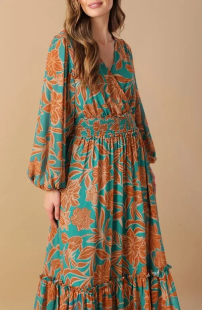Flying Tomato Print Long Sleeve Maxi Dress In Multi
