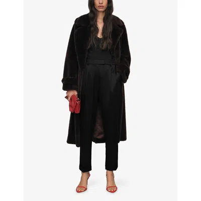 Reiss Womens Black Celia Tapered-fit Satin Trousers In Black