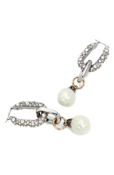 Allsaints Pave Link & Imitation Pearl Linear Drop Earrings In Silver