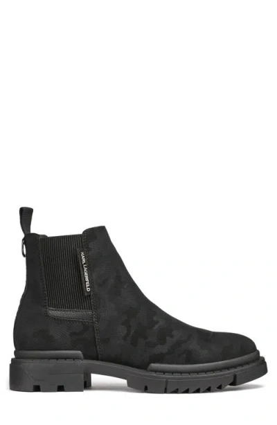 Karl Lagerfeld Paris Camo Jacquard Chelsea Boot In Black