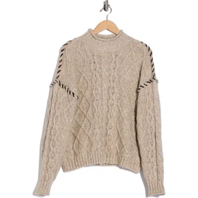 Bobeau Mock Neck Cable Knit Sweater In Brown