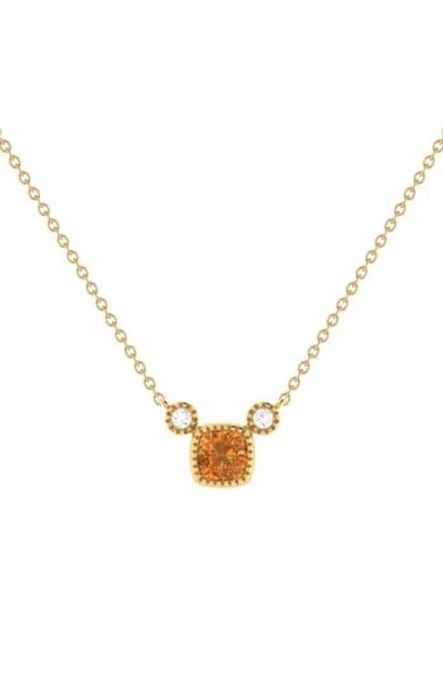 Luvmyjewelry Cushion Cut Citrine & Diamond Pendant Necklace In Gold
