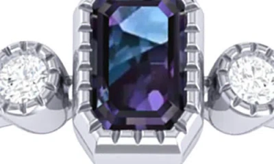 Luvmyjewelry Emerald Cut Sapphire & Diamond Birthstone Ring In 14k Gold In Metallic