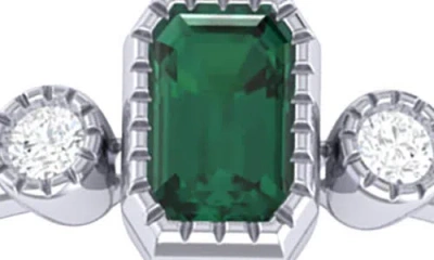 Luvmyjewelry Emerald Cut Emerald & Diamond Birthstone Ring In 14k Gold In Silver