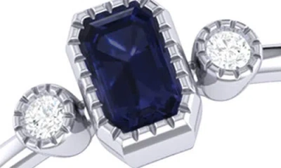 Luvmyjewelry Emerald Cut Sapphire & Diamond Birthstone Ring In 14k Gold In Metallic