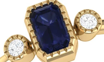 Luvmyjewelry La Vie Emerald Cut Sapphire & Diamond Ring In Gold