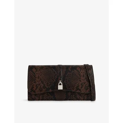 Stella Mccartney Womens Espresso Ryder Flap Snakeskin-embossed Vegan-leather Cross-body Bag In Brown