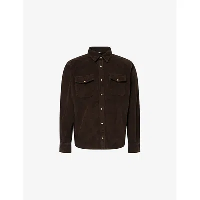 7 For All Mankind Ens Corduroy Dark Olive Pointed-collar Stretch-cotton Corduroy Overshirt In Black