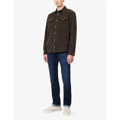 7 For All Mankind Ens Corduroy Dark Olive Pointed-collar Stretch-cotton Corduroy Overshirt In Black
