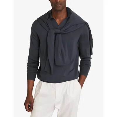 Reiss Mens Midnight Navy Milburn Open-neck Long-sleeve Merino-wool Jumper Xl In Blue