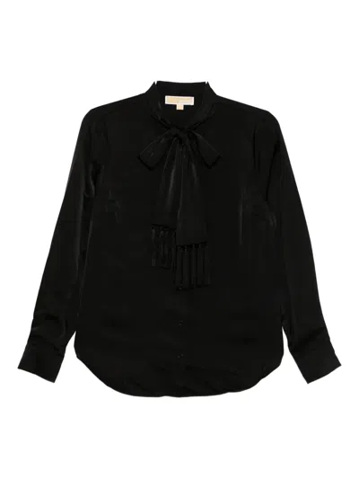 Michael Kors Satin Fringed Blouse In Black